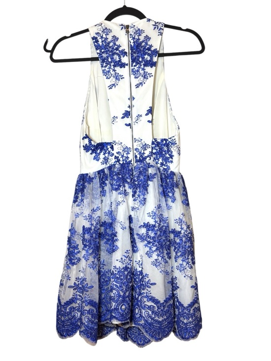 Alice + Olivia Reggie Racer Silk Embroidered Tulle Mini Dress Cobalt Blue Sz 2-4 - Picture 4 of 13